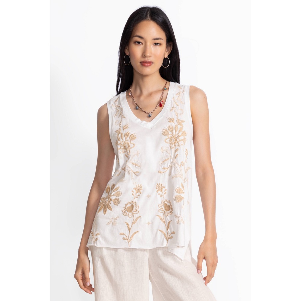 Johnny Was Danika Embroidered Tank Top Size S White Neutral Boho V Neck NWT - Picture 2 of 10
